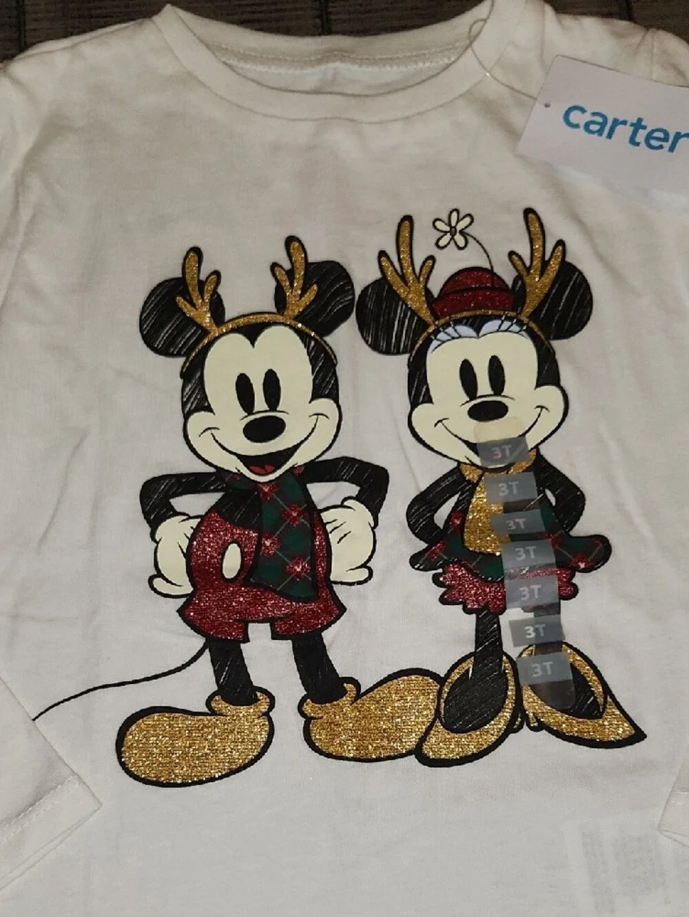 NWT Carter's White Girls' Mickey & Minnie Holiday Long-Sleeve Top